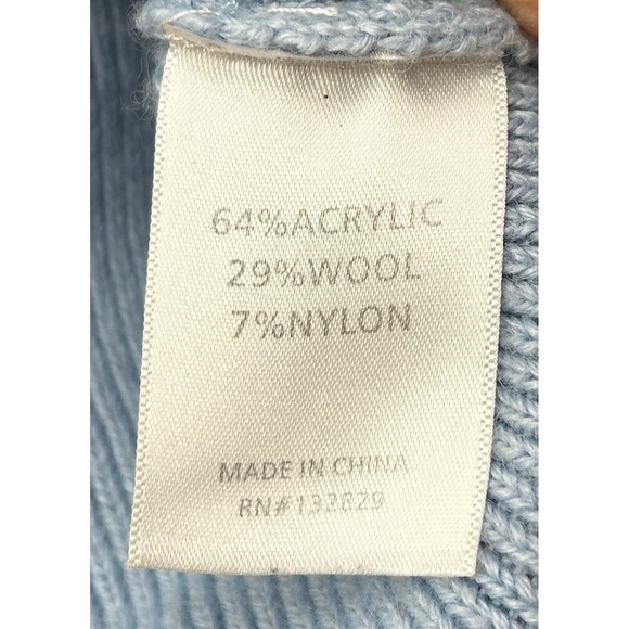 Tularosa Ribbed Knit‎ Sweater Womens M Lt Blue Shoulder Ruffle Detail Wool Blend - Picture 4 of 7